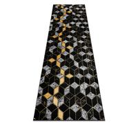 Tapis le tapis de couloir GLOSS moderne 400B 86 élégant glamour art deco 3D géométrique noir / or 60x250 cm