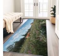 Tapis Long Champs Champêtres Rustiques Prairies Fleurs 80 x 150 cm Antidérapant pour Entrée, Couloir, Cuisine - Doux Lavable Tapis de Passage pour Chambre Adulte Enfant, Descente de Lit, Multicolore