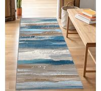 Tapis Long Minimaliste Effet Vieilli Abstrait Rayures 80 x 300 cm Antidérapant pour Entrée, Couloir, Cuisine - Doux Lavable Tapis de Passage pour Chambre Adulte Enfant, Descente de Lit, Multicolore