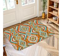 Tapis losange, motif géométrique bohème en zigzag, bleu sarcelle, antidérapant, tapis rectangulaire imprimé, tapis de salle de bain, chevet, entrée, décoration de porte, 61 x 0,9 m