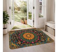 Tapis mandala bohème motif soleil céleste, 0,6 x 0,9 m | Mandalas floraux, bordure géométrique, éclat de soleil vif, entrées, décoration bohème, accents éclectiques
