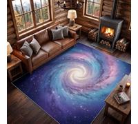 Tapis Marocain Lavable 120 x 170 cm, Tapis de Zone Ciel Étoilé Onirique Antidérapant - Mystique Dégradé Galaxie Cosmos Corps Célestes Tapis à Faible Poil pour Intérieure Chambre Salle, Bleu Violet