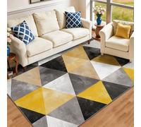 Tapis Marocain Lavable 120 x 170 cm, Tapis de Zone Nordique Antidérapant - Nordique Chevrons Triangles géométriques Imprimé Tapis à Faible Poil pour Chambre Salle à Manger Bureau, Gris-Jaune