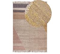 Tapis Marron en Jute 140 x 200 cm Fait à la Main avec Franges Motif Géométrique