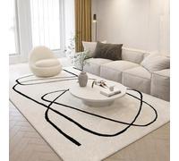 Tapis maximaliste moderne pour salon, lignes noires, tapis contemporain doux beige pour chambre à coucher, grand tapis pour bureau, salle à manger, décoration d'intérieur, 100 x 140 cm (39 x 55 in)