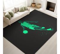 Tapis Minimaliste Abstrait À Poils Courts Thème Sportif Dynamique Noir Vert Basketball Athlète - Tapis Doux Moelleux 140 x 200 cm, Antidérapant Chambre à Coucher Moquette, Ne Perd Pas Ses Poils