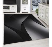 SIMPEX Tapis 80x150 cm Noir Poils Courts Motif Vagues Abstraites Moderne pour Salon Chambre Cuisine Couloir Salle à Manger Doux