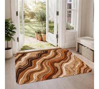 Tapis moderne à motif tranche de pierre d'agate, 0,6 x 0,9 m | Lignes ondulées organiques, palette de tons terreux, esthétique en pierre naturelle, accents de sol d'intérieur contemporains