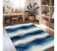 Tapis moderne à rayures abstraites dégradé bleu marine à poils courts en éponge pour salon, chambre à coucher, sous le lit, appartement, décoration 1,2 x 1,8 m
