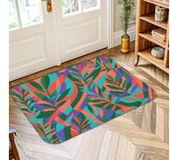 Tapis moderne avec bords antidérapants et lignes de courbes tropicales vertes d'été - Tapis rectangulaire pour salle de bain, entrée, chevet, décoration de porte, 0,6 x 0,9 m