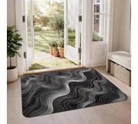Tapis moderne avec lignes topographiques abstraites, 0,6 x 0,9 m | Art abstrait monochromatique, lignes ondulées modernes, accents d'entrée contemporains, graphique à contraste élevé