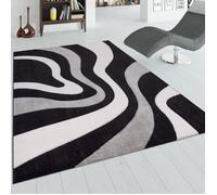 Tapis moderne design - Gris Noir Blanc - 80 x 150 cm - Motif Vagues - Polypropylène - Intérieur - PACO HOME