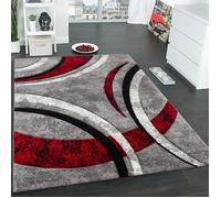 Tapis moderne design - Gris Noir Rouge Crème - 80 x 300 cm - Motif Ligné Moucheté - Polypropylène - Intérieur - PACO HOME