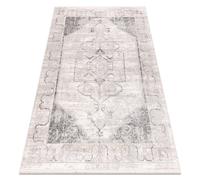 Tapis moderne DISTIN 0107B gris / gris clair / blanc - Ornement cadre vintage franges 180x270 cm