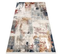Tapis moderne DISTIN 0144B blanc / rose / poudre - Abstraction vintage franges 140x190 cm