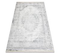Tapis moderne DISTIN 0201A blanc / bleu / vert clair - Ornement cadre vintage franges 180x270 cm