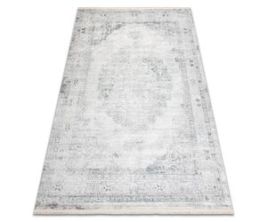 Tapis moderne DISTIN 0201A blanc / bleu / vert clair - Ornement cadre vintage franges 180x270 cm