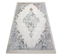 Tapis moderne DISTIN 0826A blanc / bleu / vert clair - Ornement vintage franges 140x190 cm
