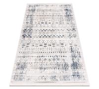 Tapis moderne DISTIN 0833A bleu marine / bleu / blanc - Boho vintage franges 80x150 cm