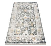 Tapis moderne DISTIN 0835A gris / gris clair / blanc - Ornement cadre vintage franges 140x190 cm