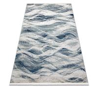 Tapis moderne DISTIN 0849A bleu marine / bleu / blanc - Vagues vintage franges 80x150 cm