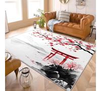Tapis Moderne Doux à Poils Courts 160x230 cm Encre Fleur de Cerisier Tapis Antidérapant Lavable en Machine Facile à Nettoyer Blanc pour Salon Chambre d'enfants et Chambre