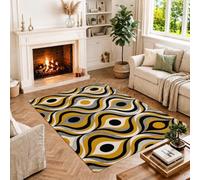 Tapis moderne du milieu du siècle motif vagues géométriques 1,2 x 1,8 m | Moderne du milieu du siècle, géométrique rétro, accents jaune moutarde, décoration de sol contemporaine