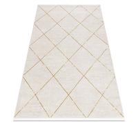 Tapis moderne DUKE 51245 crème / or - Treillis structuré très doux franges 140x190 cm