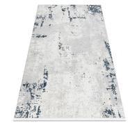 Tapis moderne DUKE 51378 crème / bleu - Béton pierre structuré très doux franges 140x190 cm