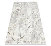 Tapis moderne DUKE 51393 crème / or - Géométrique vintage structuré très doux franges 140x190 cm