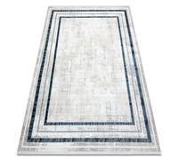 Tapis moderne DUKE 51523 crème / bleu - Cadre structuré très doux franges 140x190 cm