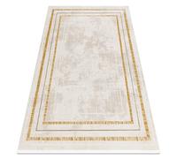 Tapis moderne DUKE 51523 crème / or - Cadre structuré très doux franges 140x190 cm