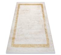 Tapis moderne DUKE 51524 crème / or - Cadre grec structuré très doux franges 140x190 cm
