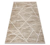 Tapis moderne DUKE 51557 beige / crème - Géométrique structuré très doux franges 140x190 cm