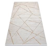 Tapis moderne DUKE 51557 crème / or - Géométrique structuré très doux franges 160x220 cm