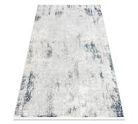Tapis moderne DUKE 51558 crème / bleu - Géométrique vintage structuré très doux franges 140x190 cm