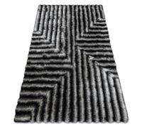 Tapis moderne FLIM 010-B3 shaggy labyrinthe - Structural noir / gris 160x220 cm