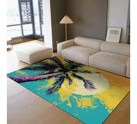 Tapis Moderne Lavable Palmier Tropical Tapis antidérapant Salon Salle Manger Chambre Cuisine Couloir Bureau Splash Pop Art Poil Bas 120x150cm