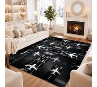 Tapis moderne sur le thème des pistes d'aviation, 1,5 x 2,1 m | Thème de l'aviation, motif de passerelle, minimaliste moderne, passionné de voyage, décoration de sol d'intérieur
