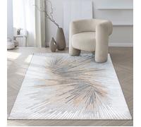 the carpet Mila Tapis Moderne à Poils Courts, pour Salon, Chambre à Coucher, avec Une Brillance élégante, Fibre Brillante, Effet Profond, Gris crème, 80 x 300 cm