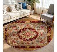 Tapis Moelleux à Poils Courts 160 cm Rond Traditionnel Classique Jaune | Floral Bordure dorée Antidérapant et Résistant, Lavable en Machine, Adapté aux Animaux, Chambre Salon et Cuisine