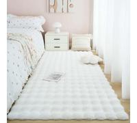 Tapis moelleux en fausse fourrure de lapin à bulles 3D - 60 x 120 cm | Tapis à poils longs doux et épais pour chambre à coucher, tapis de chevet, antidérapant, lavable