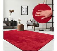 the carpet Relax - Tapis Moderne Moelleux à Poils Courts, antidérapant, Lavable Jusqu’à 30°C, Super Doux, Aspect Fourrure, pour Salon et Chambre, décoratif, Rouge, 60 x 110 cm