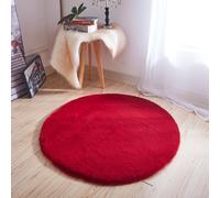 Tapis Moelleux Ultra Doux à Poil Court Lavable Rug Salon Rouge Rose Chambre (Rouge, 80x80cm)