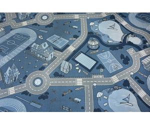 TAPIS - MOQUETTE antidérapant pour enfants STREET RUE bleu 100x300 cm