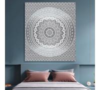 Tapis mural Ibzoa® "Ombre-Boho" avec motifs Mala-Chakra, éléphants, fleurs et Paisley, technique de bloc-impression, décoration pour salon et chambre, 127 x 152 cm