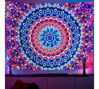 Tapis mural mandala Unyqoos® aux couleurs vives, avec effet de lumière noire – en polyester léger et agréable pour la peau, livré avec des accessoires de fixation, idéal pour la décoration murale, pou