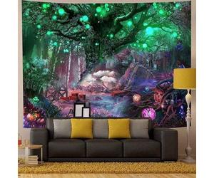 Tapis mural Unyqoos® – Arbre psychédélique avec soleil et lune, 100% polyester, décoration murale polyvalente pour un style bohème, idéal également comme nappe ou comme couvre-lit