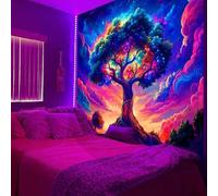 Tapis mural Unyqoos® de 150 x 200 cm – Motif de l'arbre de vie, couleurs réactives aux UV, polyester, décoration murale colorée pour salon et chambre