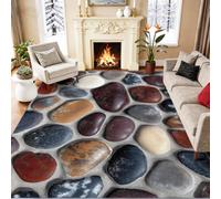 Tapis Nature Doux en Imitation Laine 80 × 150 | Tapis Multicolore Résistant, Antidérapant, Lavable en Machine, Ne Peluche Pas, Rivière Galet Collage